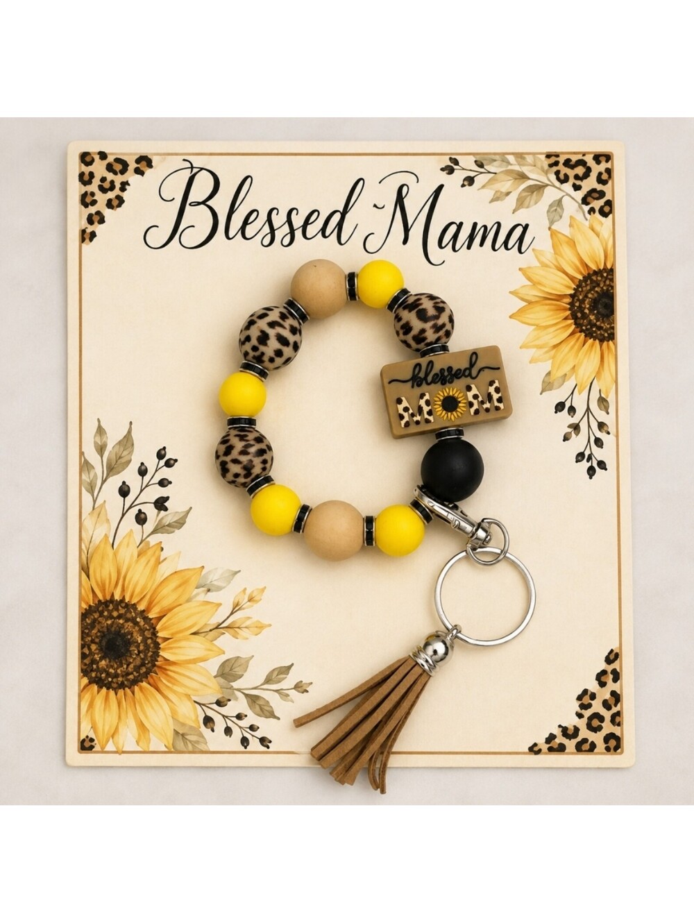 Blessed Mom Sunflowers Keychain Bracelet